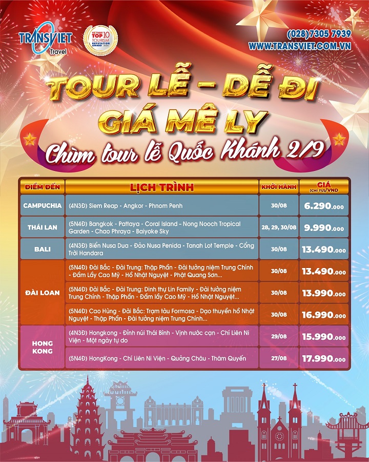 Bảng gi&aacute; tour lễ 2/9 
