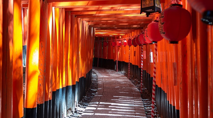Đường mòn với hàng nghìn cổng Torii đỏ tại Đền Fushimi Inari Taisha